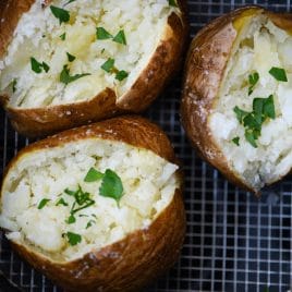 Air Fryer Baked Potato Recipe - This quick and easy air fryer baked potato recipe makes a perfect baked potato every time! Tender on the inside and crispy on the outside!ย // addapinch.com