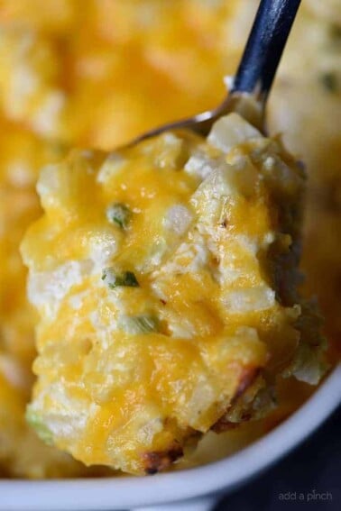Hashbrown Casserole Recipe - Aย cheesy potato side dish that comes together in a snap! Perfect to serve when entertaining and a staple on the holiday table! // addapinch.com