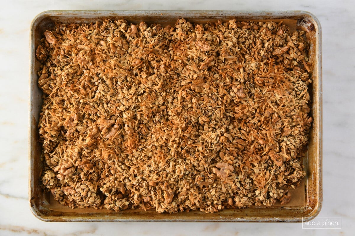 Granola in baking sheet.